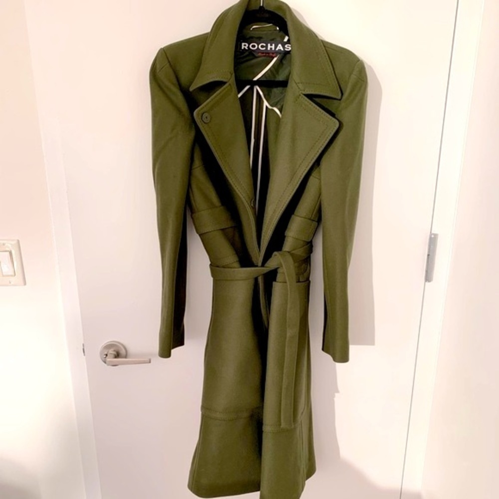 Rochas women wool blend dark green coat NWOT